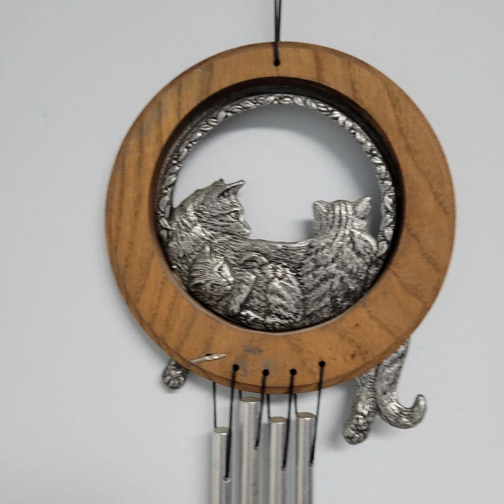 Cat Wind Chime‎ Kitten Metal Hanging Decor Wooden